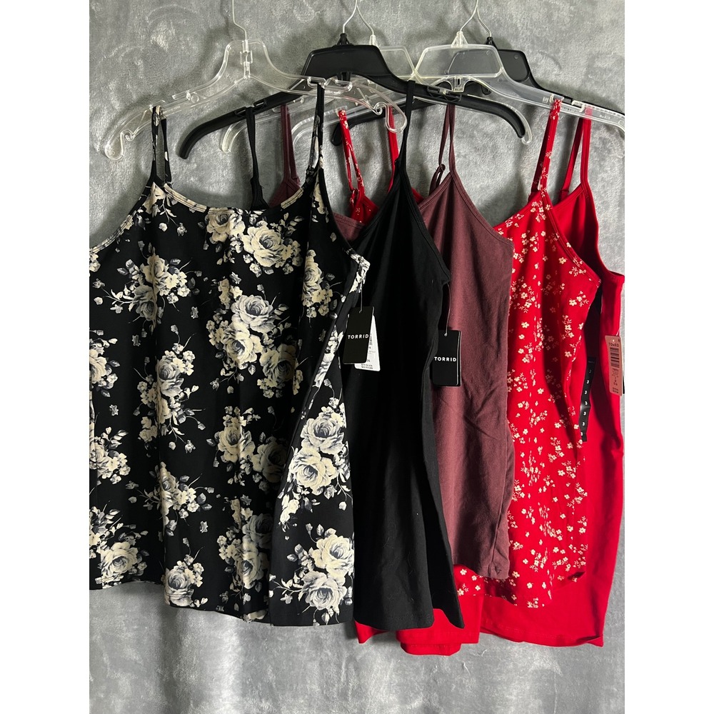 Torrid Foxy Cami Lot 2X 3X NWT Floral Solid Plus Size Tank Tops Black Red